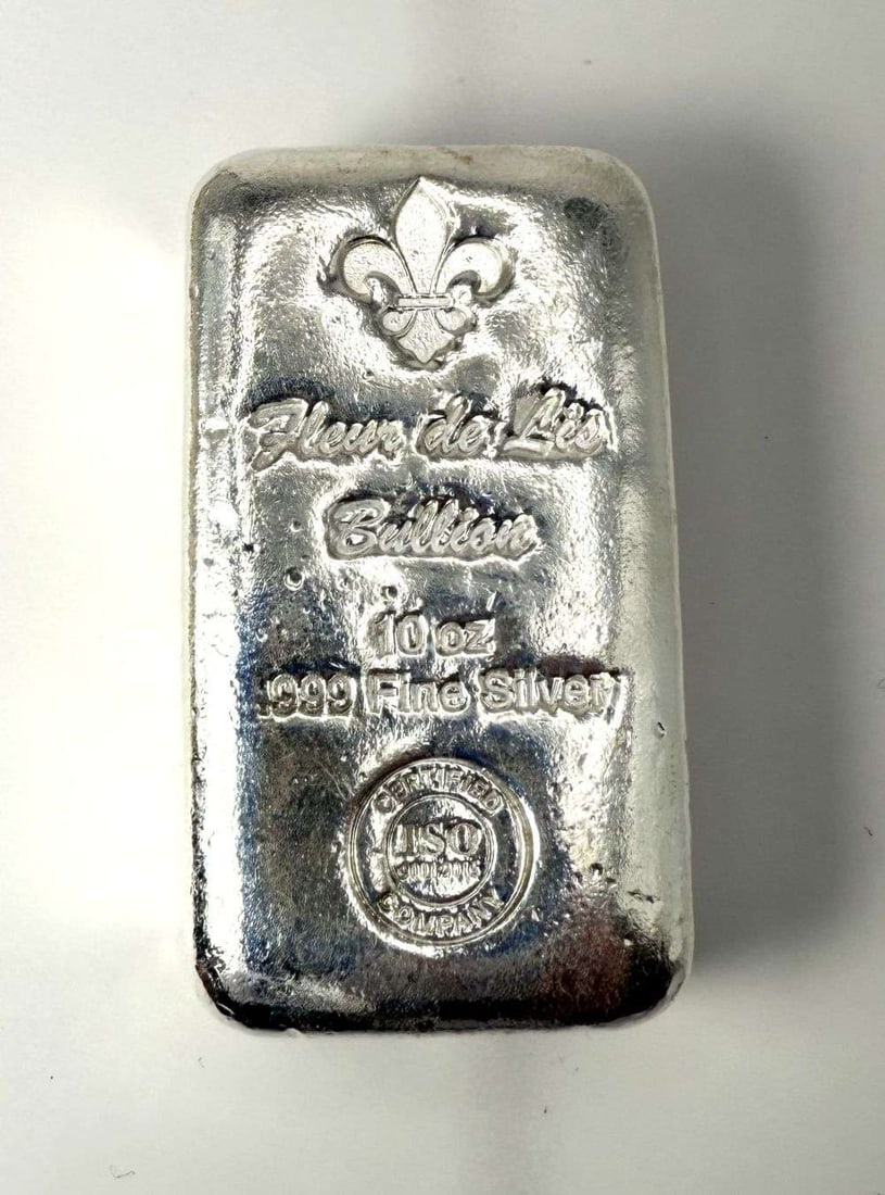 Fleur De Lis Bullion 10 ozt .999 Silver Bar: Winner shall receive the exact bar shown here (MK/UFE)