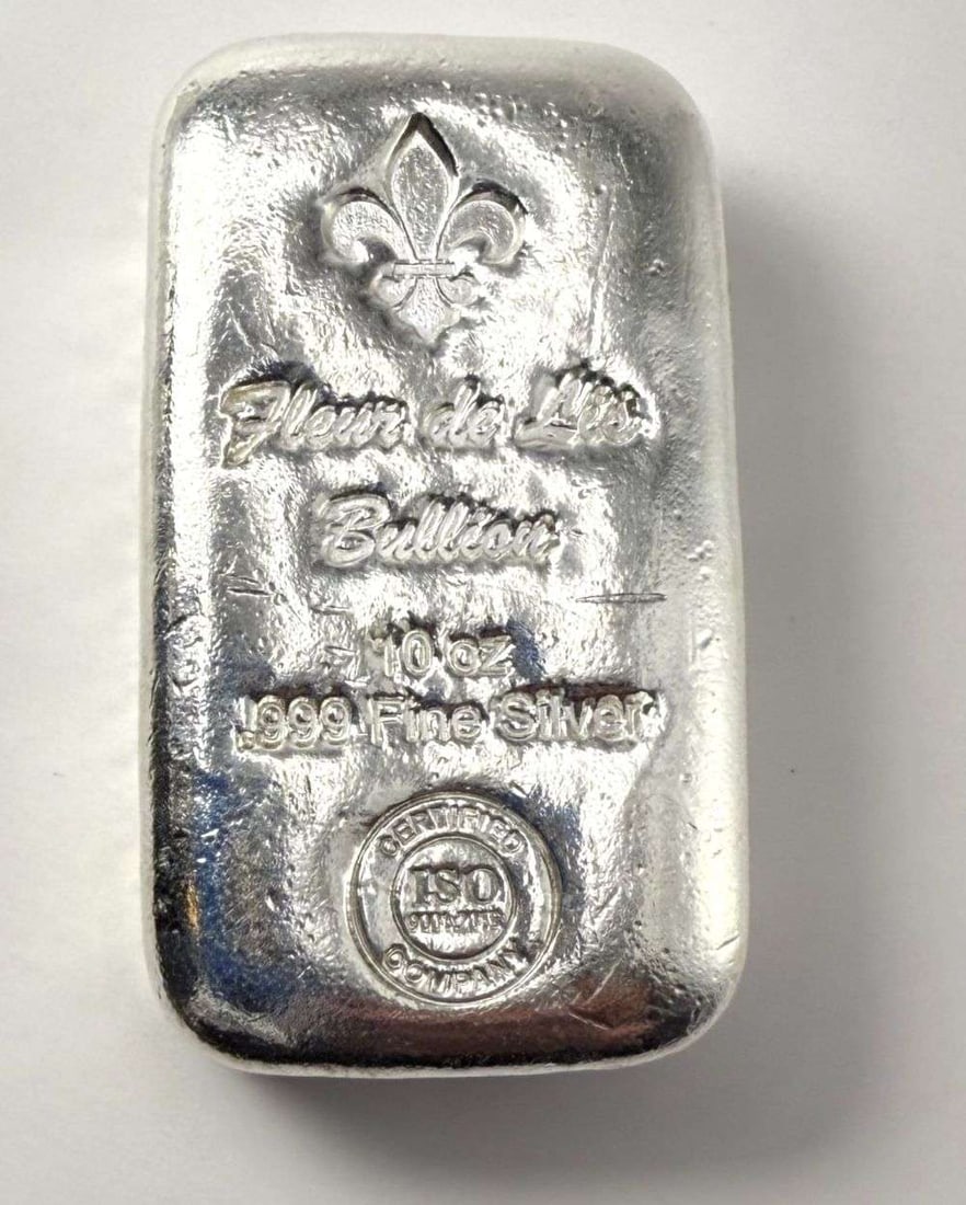 Fleur De Lis Bullion 10 ozt .999 Silver Bar: Winner shall receive the exact bar shown here (MK/TVC-ERR)
