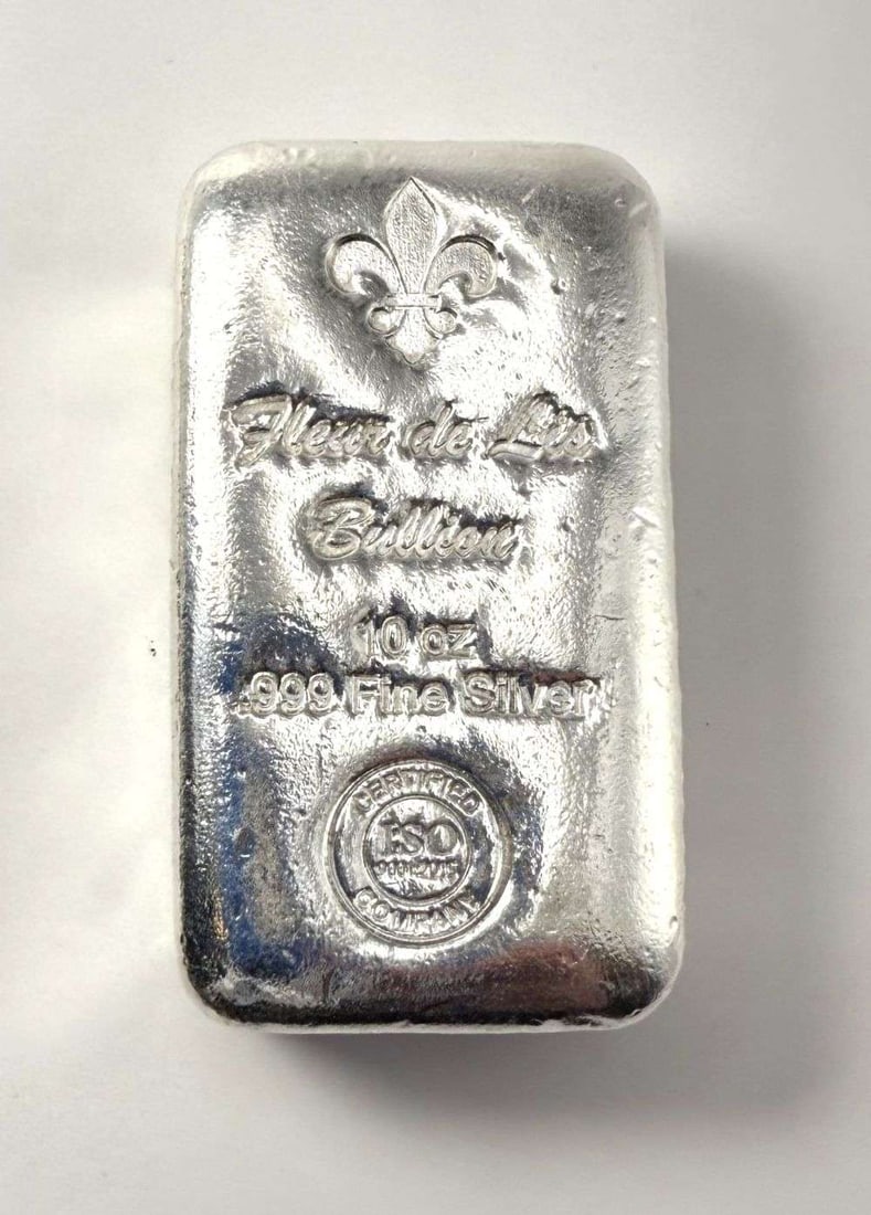 Fleur De Lis Bullion 10 ozt .999 Silver Bar: Winner shall receive the exact bar shown here (MK/URI)