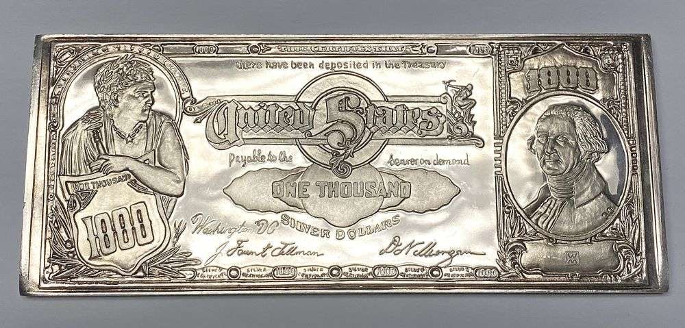 United States $1,000 Silver Certificate Design 17.09 ozt .999 Silver (1 of 6)