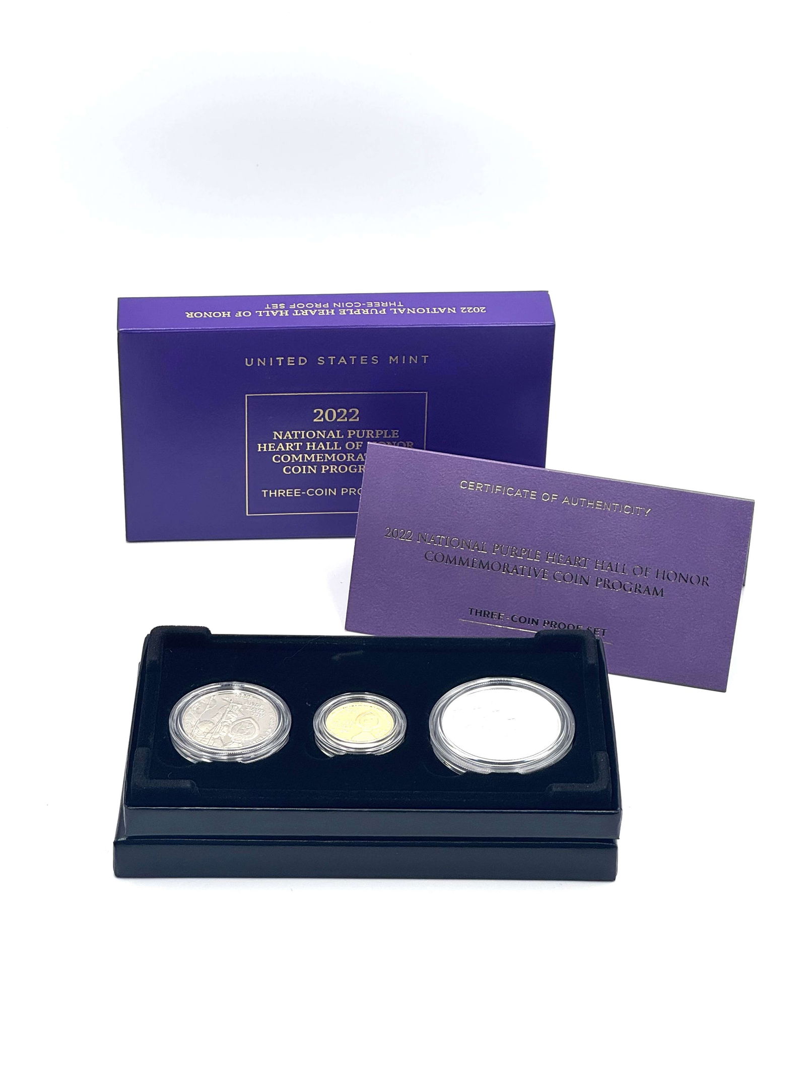 Last Minute! 2022 National Purple Heart Hall of Honor Commemorative Gold $5 / Silver Set (3-coins) (1 of 7)