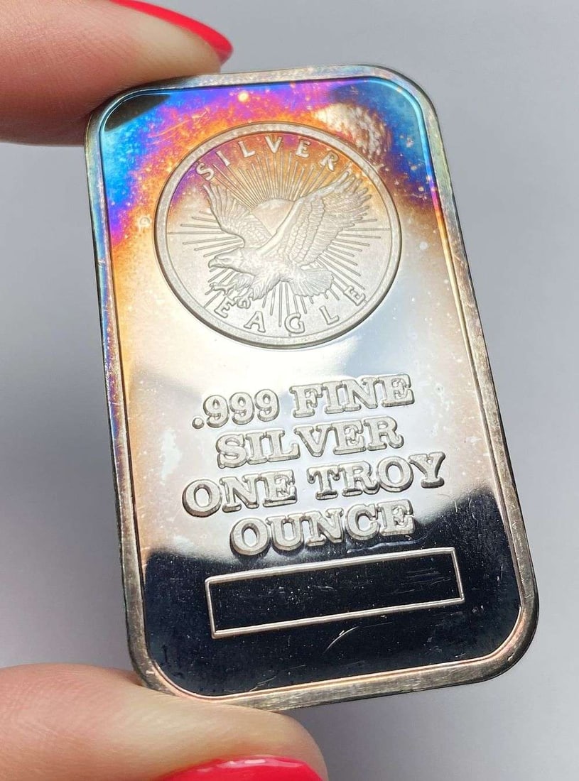 Toned Sunshine Minting Eagle 1 ozt .999 Silver Bar (1 of 2)