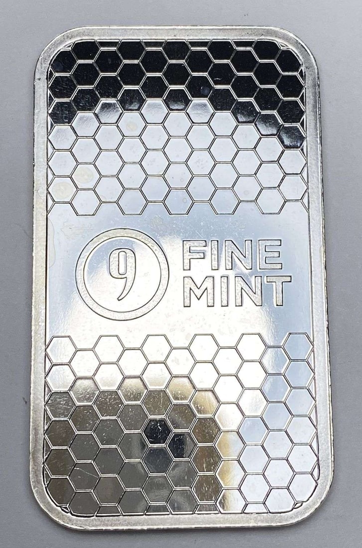 9 Fine Mint 1 ozt .999 Silver Bar: Winner shall receive the exact bar shown here. (RR/B)