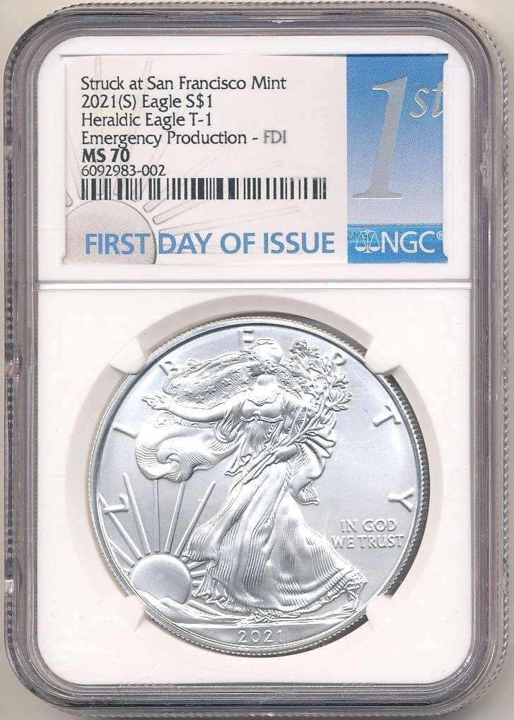 2021(S) American Silver Eagle Type 1 NGC MS70 First Day of Issue (1 of 4)