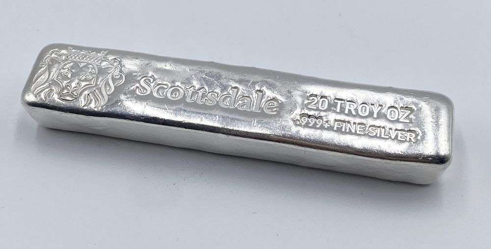 Last Minute! Scottsdale 20 ozt .999 Silver Bar: Winner shall receive (1) bar precisely resembling the one shown here. (RR/TVC=IBU)