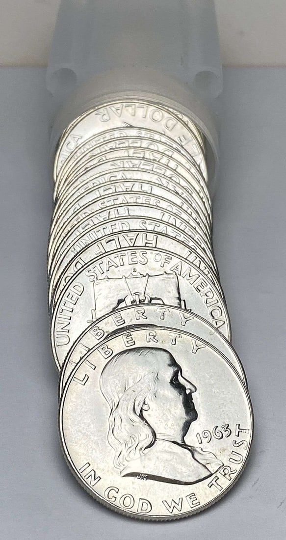 Last Minute! Roll (20) 1963-D Franklin Silver Half Dollars BU (1 of 3)