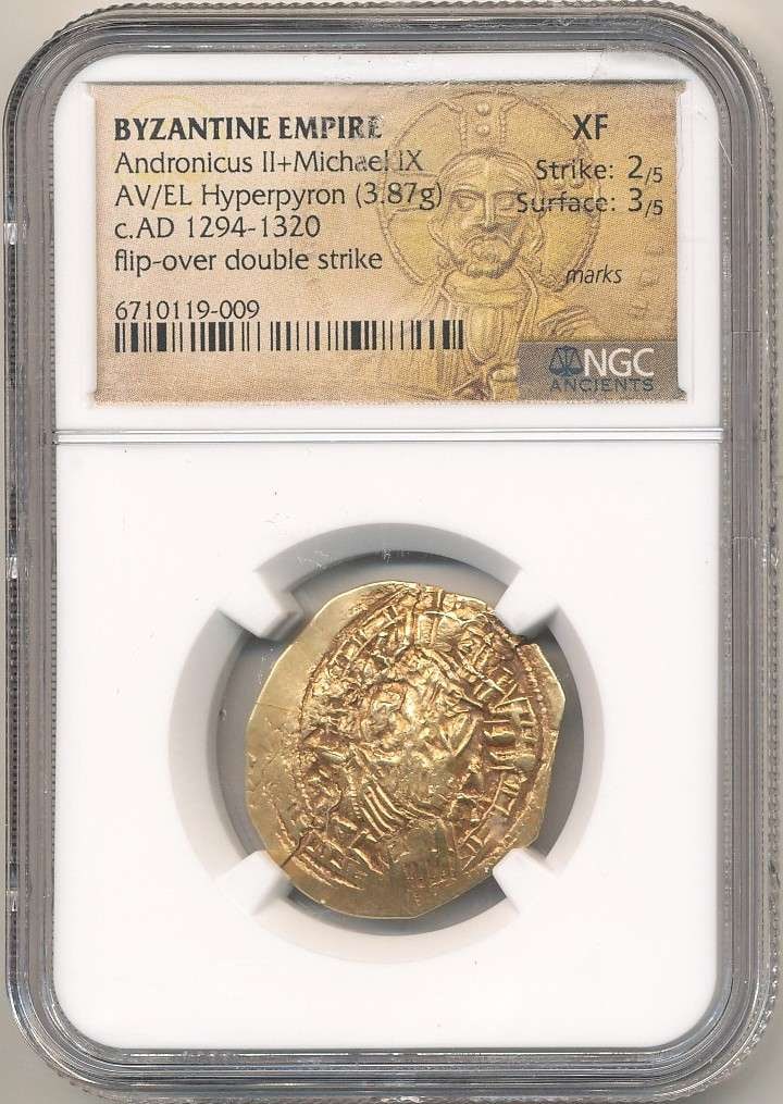 Rare NGC Ancient Byzantine Empire 1294-1320 AD 3.87g Gold Andronicus II+Michael IX NGC XF (1 of 4)