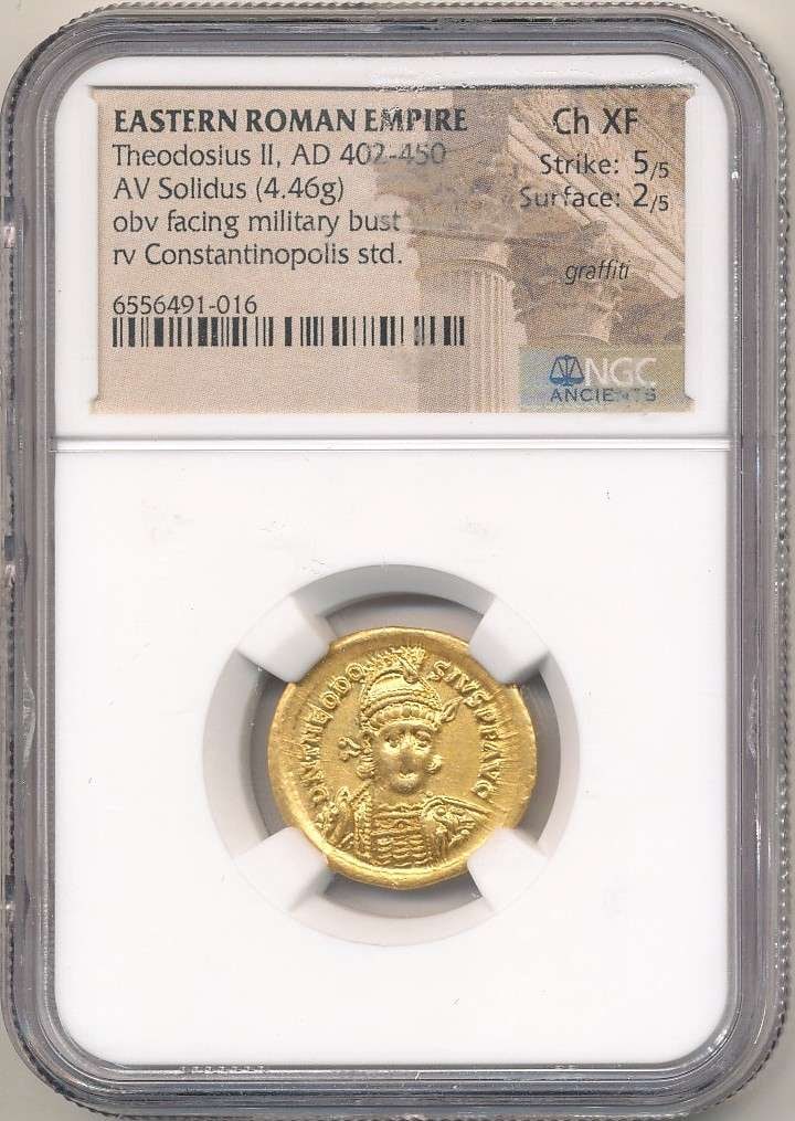 Rare NGC Ancient Eastern Roman Empire 402-450 AD 4.46g Gold Theodosius II NGC Ch XF (1 of 4)