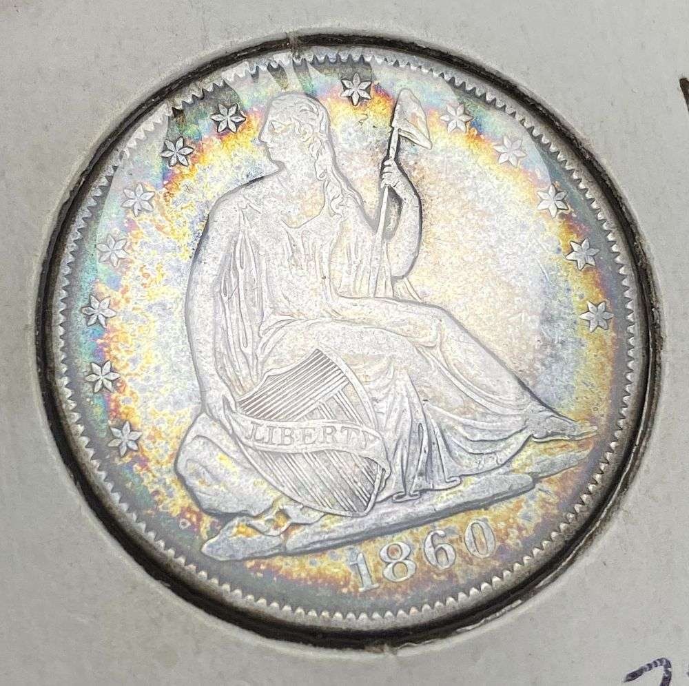 Rainbow 1860-O Seated Liberty Silver Half Dollar VF30 (1 of 3)