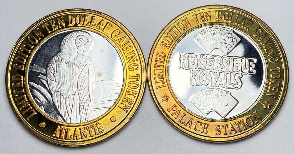 (2) Atlantis & Palace Station $10 Gaming Token .999 Silver: Winner shall receive the exact (2) coins shown here. (RR)