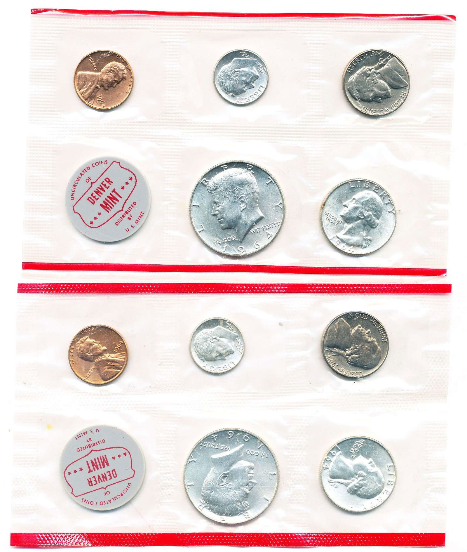 Extremely High Grade 1964-D United States 90% Silver Mint Set (10-coins) (1 of 2)