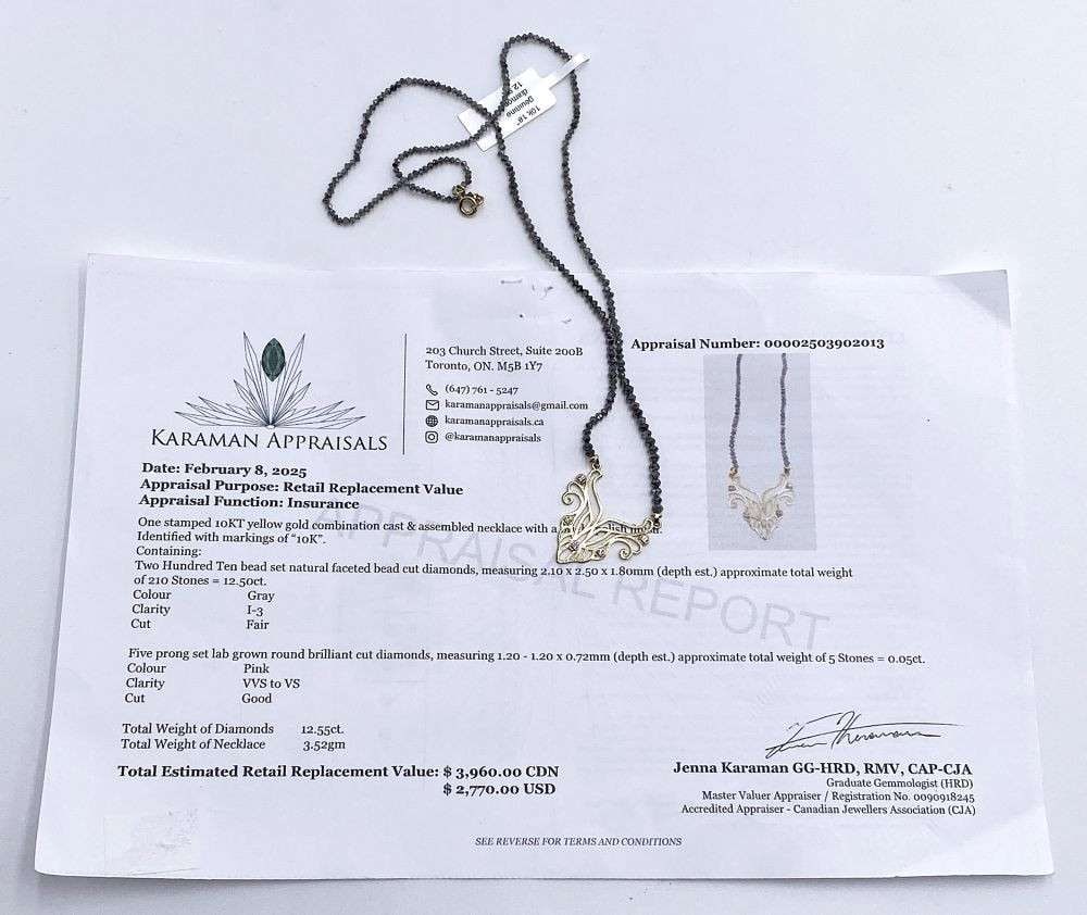 12.50ct Bead Cut Diamond 10k Gold Necklace: Winner shall receive the exact item shown here. (RR)