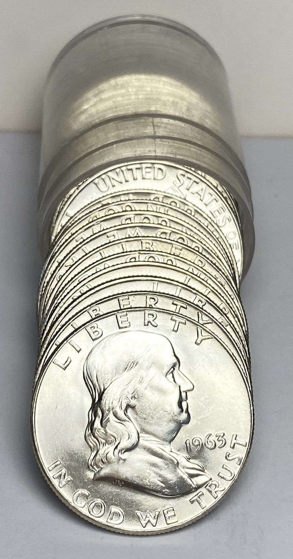 Fresh Roll (20) 1963-D Franklin Silver Half Dollars Mint Condition (1 of 3)