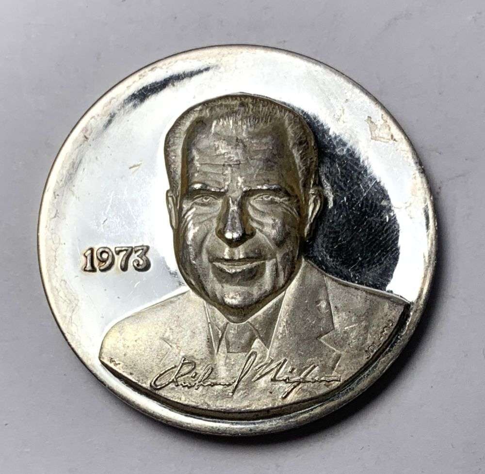 Vintage 1973 Wittnauer Mint Richard Nixon .999 Silver 1.245 ozt: Winner shall receive the exact coin shown here. (MK/B)