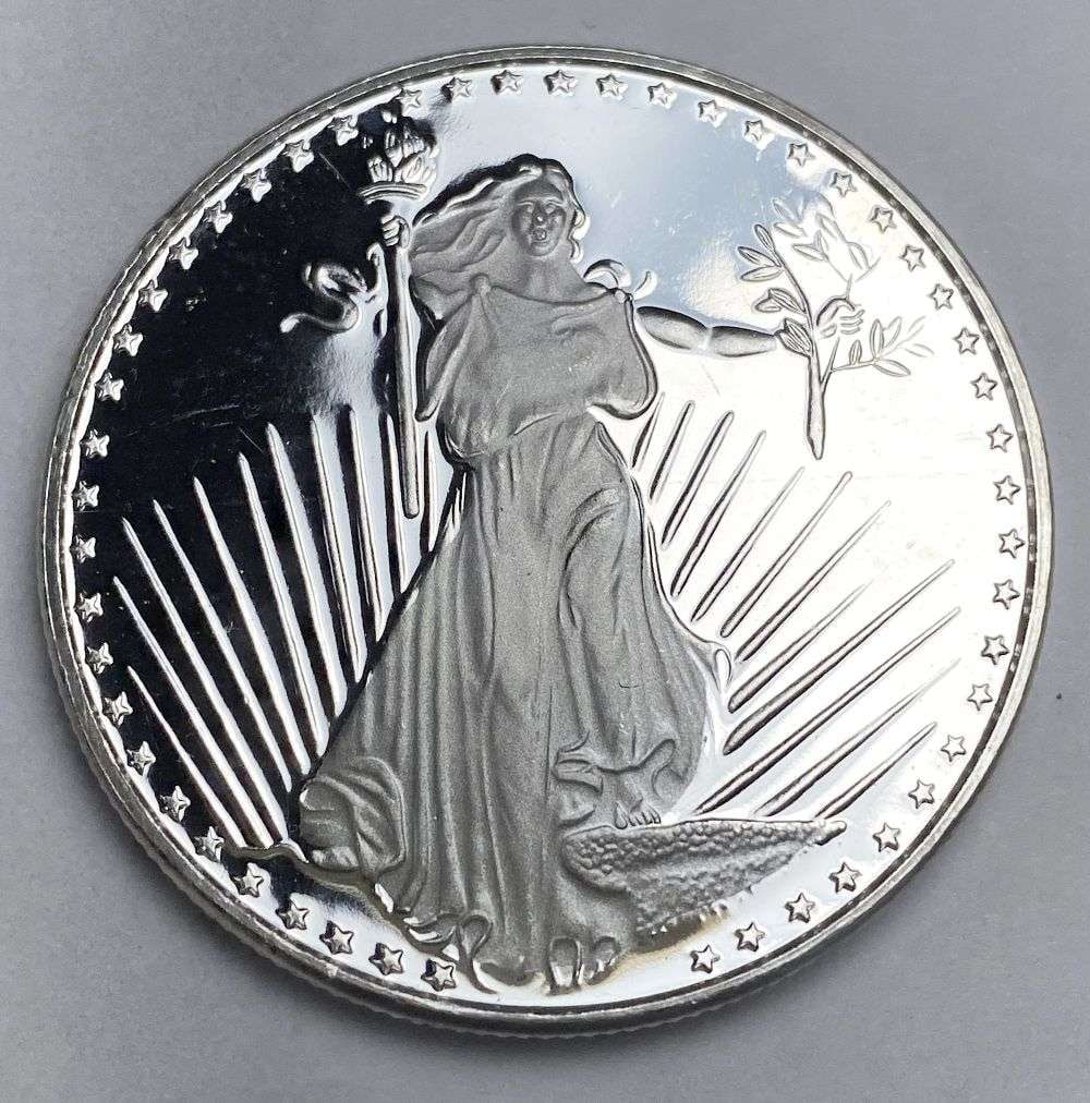Saint Gaudens Design Proof 1 ozt .999 Silver: Winner shall receive the exact coin shown here. (RR/B)