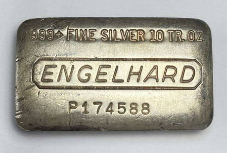 Vintage Engelhard 10 ozt .999 Silver Bar: Winner shall receive the exact bar shown here.