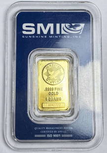 Sunshine Minting Inc. 5g .9999 Gold Bar: Winner shall receive the exact bar shown here.