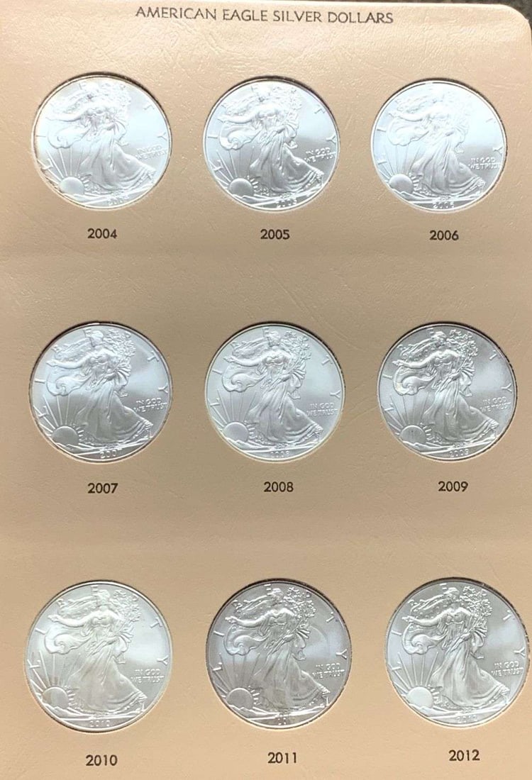 High Grade 2004-2012 American Silver Eagle Page (9-coins) (1 of 8)