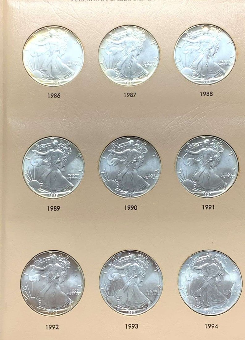 High Grade 1986-1994 American Silver Eagle Page (9-coins) (1 of 8)