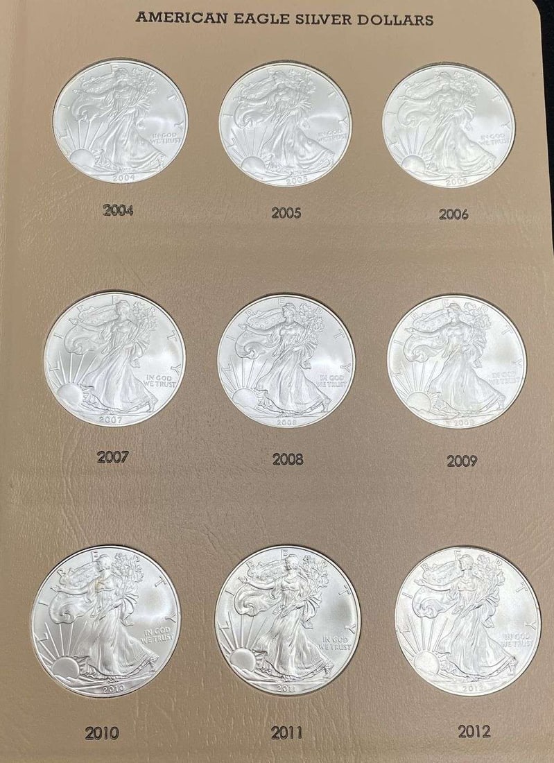 High Grade 2004-2012 American Silver Eagle Page (9-coins) (1 of 6)