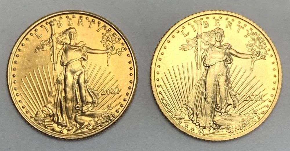 (2) 2021 American $5 Gold Eagle 1/10th ozt Type 1 & 2 (1 of 2)