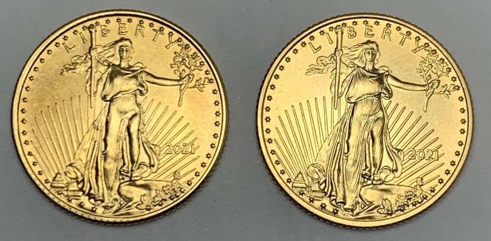 (2) 2021 American $5 Gold Eagle 1/10th ozt (1 of 2)