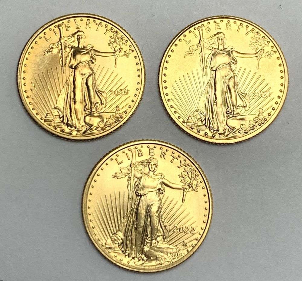 (3) 2020-2022 American $5 Gold Eagle 1/10th ozt (1 of 2)