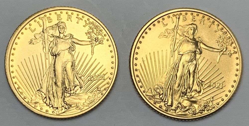 (2) 2021 American $5 Gold Eagle 1/10th ozt Type 1 & 2 (1 of 2)