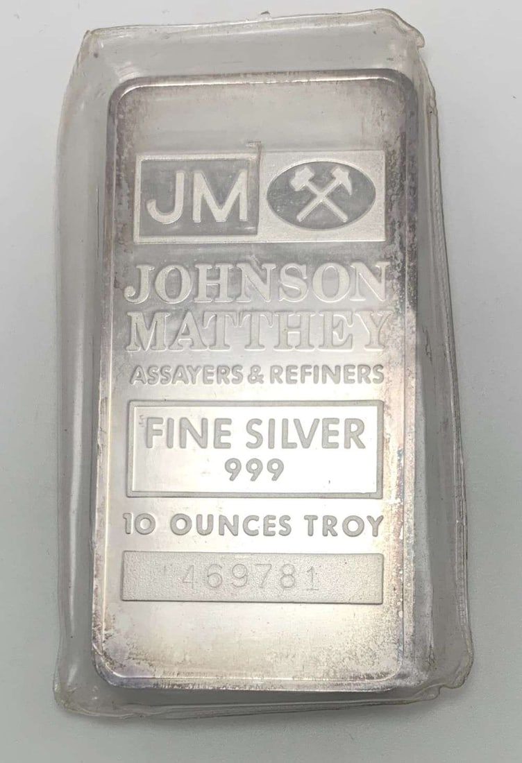 Vintage Johnson Matthey 10 ozt .999 Silver Bar (1 of 4)