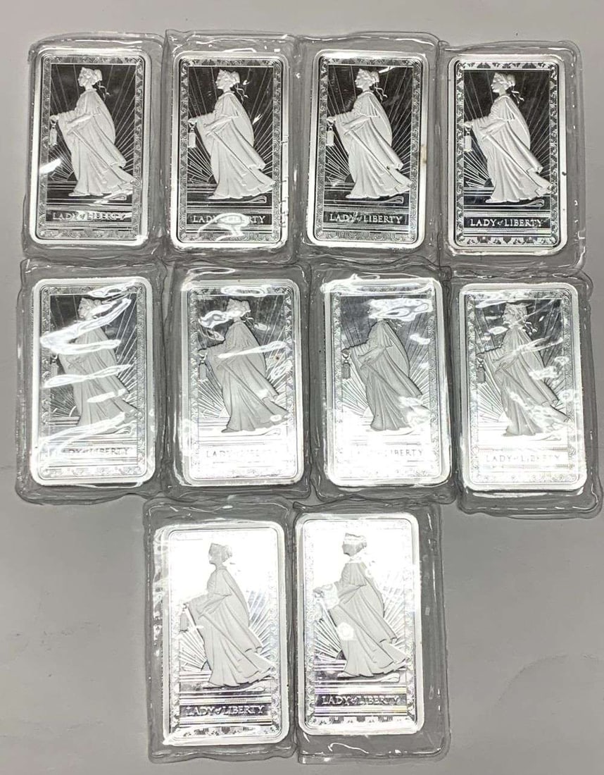Last Minute! (10) PAMP Suisse Lady of Liberty .999 Silver 10 ozt Bars (1 of 6)