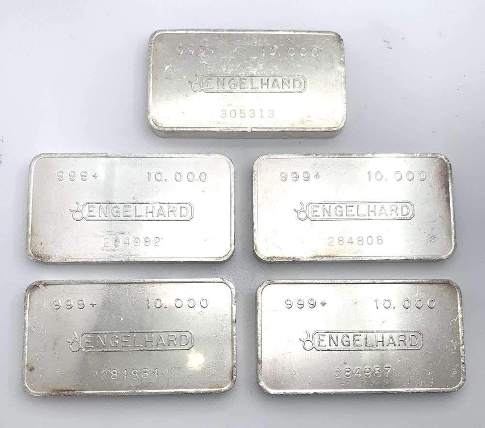 Last Minute! (5) Engelhard 10 ozt .999 Silver Bar (1 of 5)