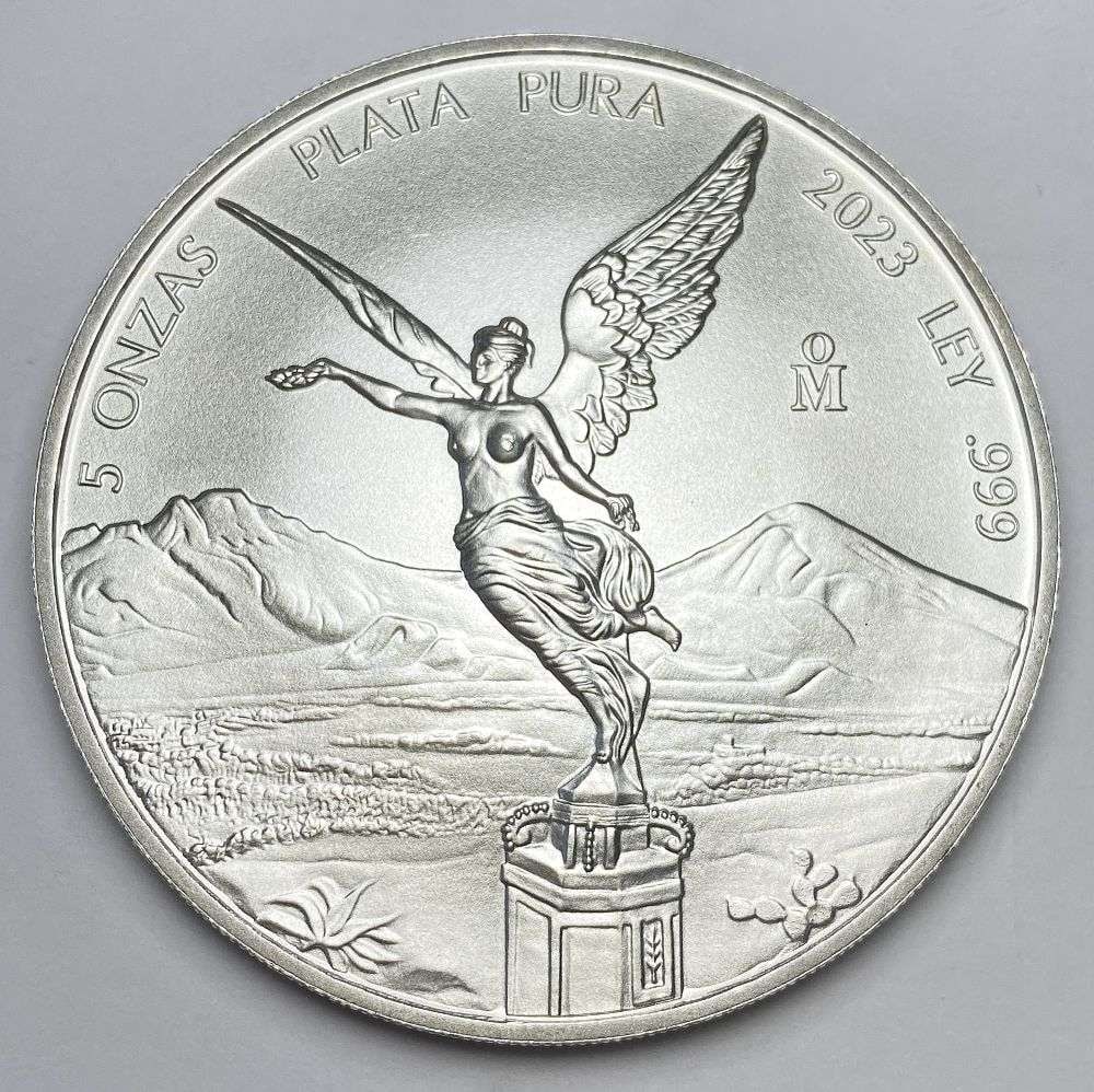 Last Minute! 2023 Mexican Libertad 5 ozt .999 Silver: Winner shall receive the exact coin shown here. (RR/TVC=EBB)