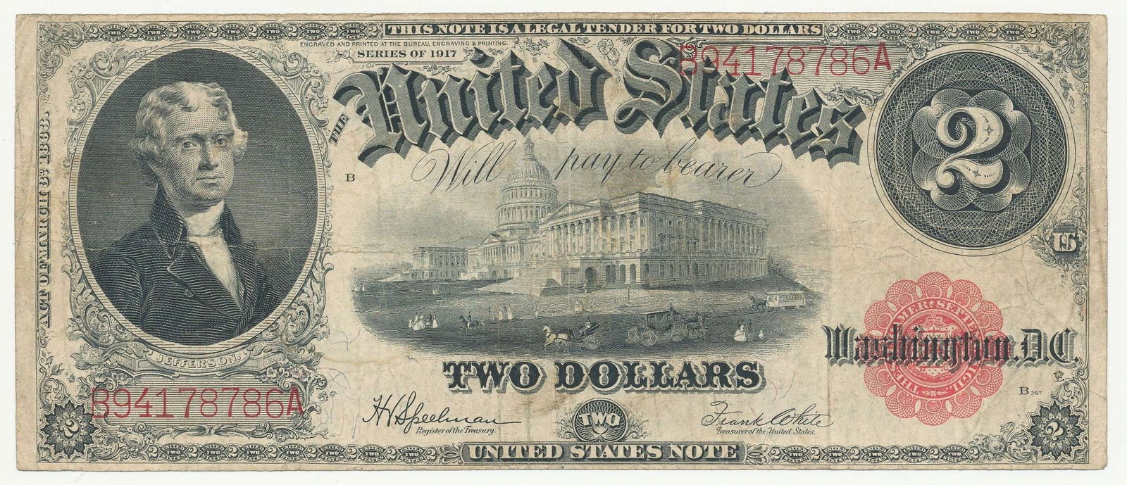 Last Minute! 1917 United States $2 Legal Tender (1 of 2)