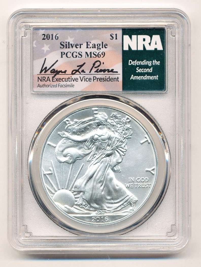 2016 American Silver Eagle PCGS MS69 Signed By Wayne La Pierre (1 of 4)