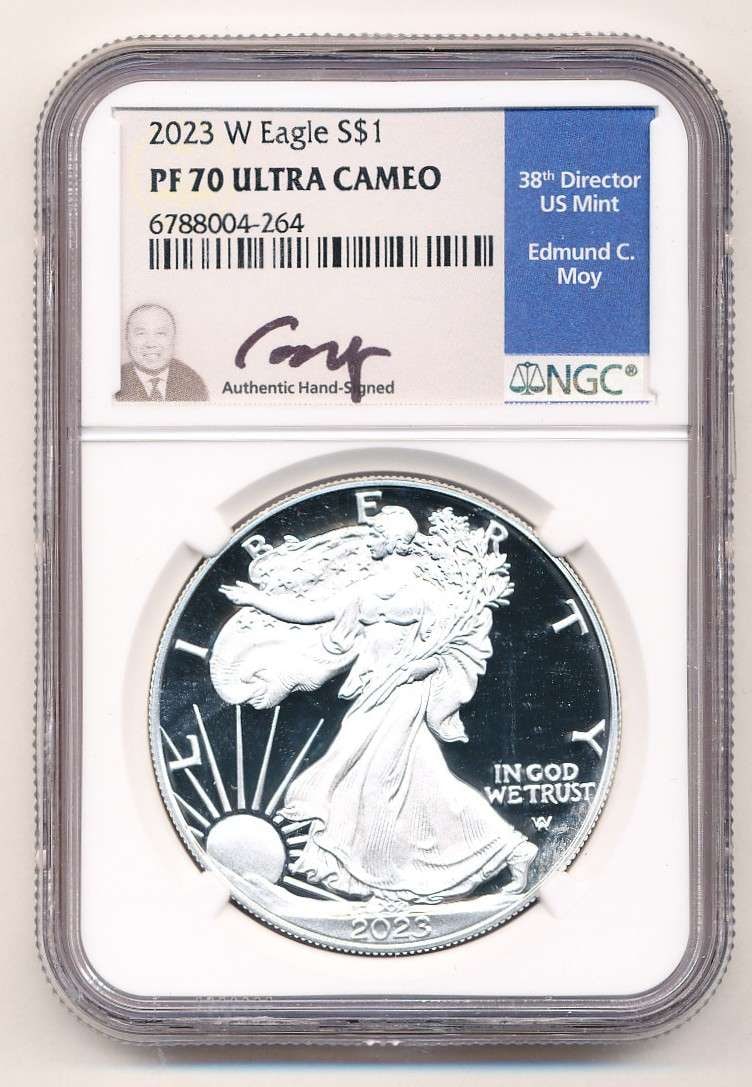 2023-W American Silver Eagle NGC PF70 Ultra Cameo Signed By Edmund C. Moy (1 of 4)