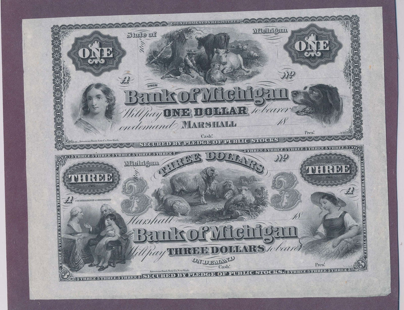 The Bank Of Michigan $1-$3 Uncut Currency Sheet (1 of 2)