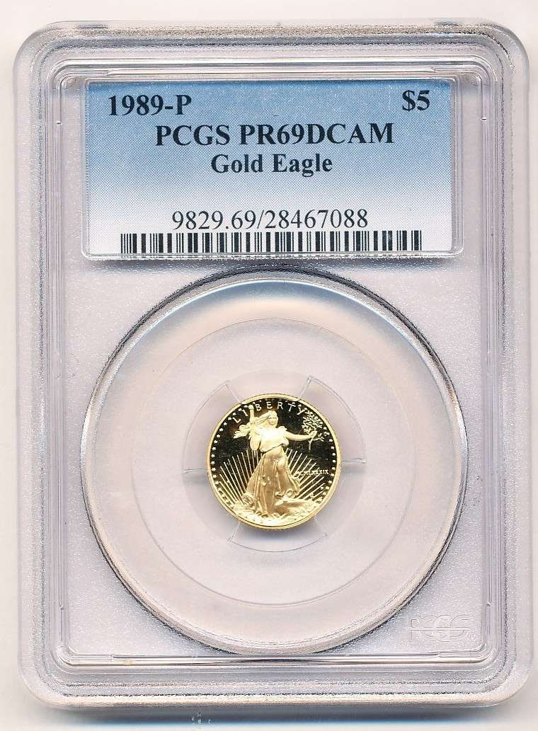Last Minute! Roman Numeral 1989-P American $5 Gold Eagle 1/10th ozt PCGS PR69 DCAM: Winner shall receive the exact coin shown here. (MK/PPI)