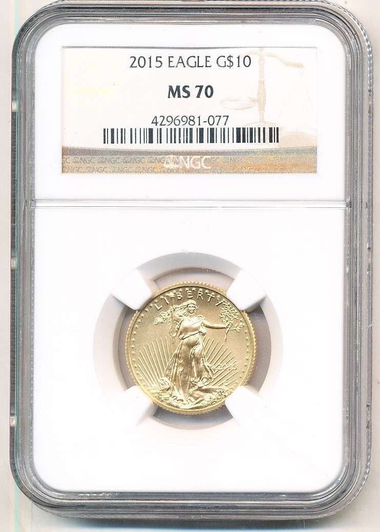 Last Minute! 2015 American $10 Gold Eagle 1/4th ozt NGC MS70: Winner shall recieve the exact coin shown here. (RM/LBII)