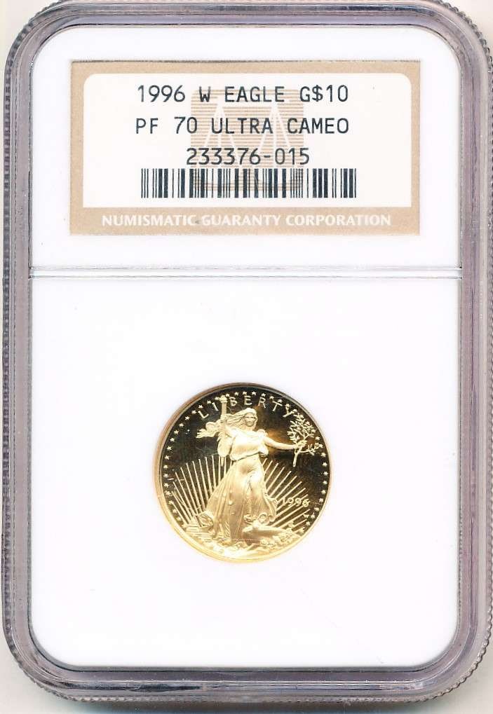 Last Minute! 1996-W American $10 Gold Eagle 1/4th ozt NGC PF70 Ultra Cameo: Winner shall recieve the exact coin shown here. (RM/LBII)