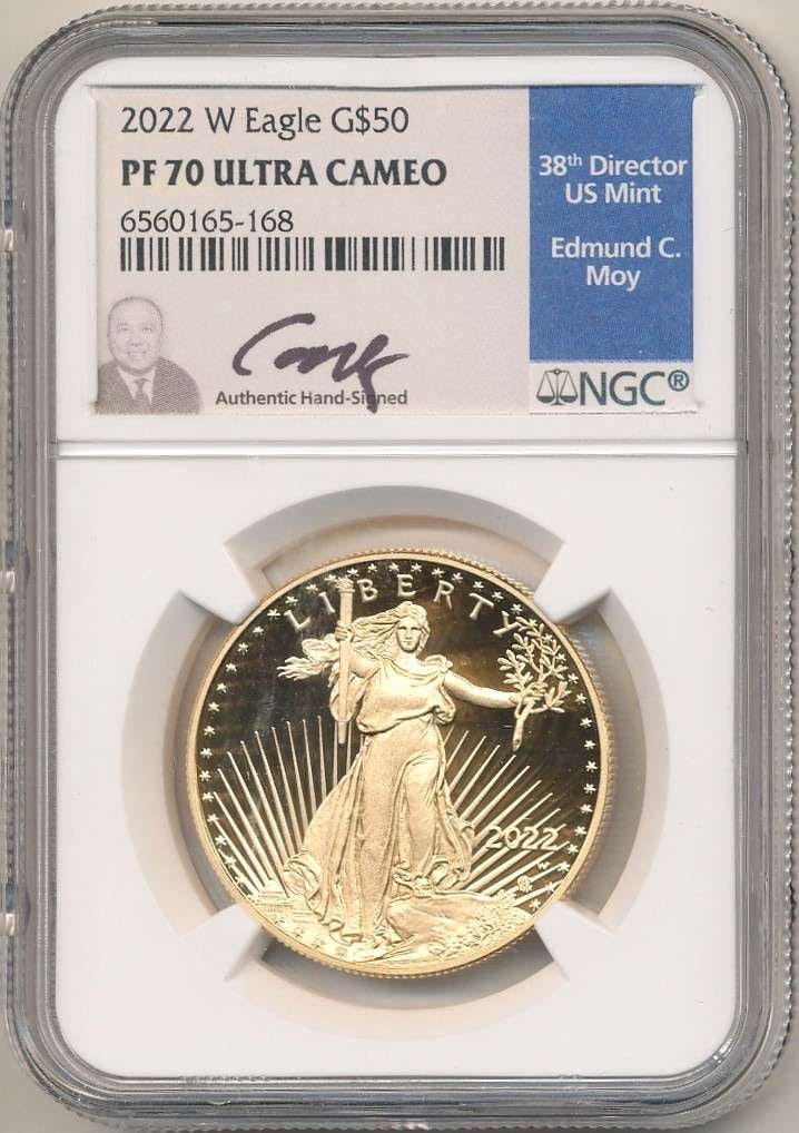 Last Minute! 2022-W American $50 Gold Eagle 1 ozt NGC PF70 Ultra Cameo Signed By Edmund C. Moy (1 of 4)