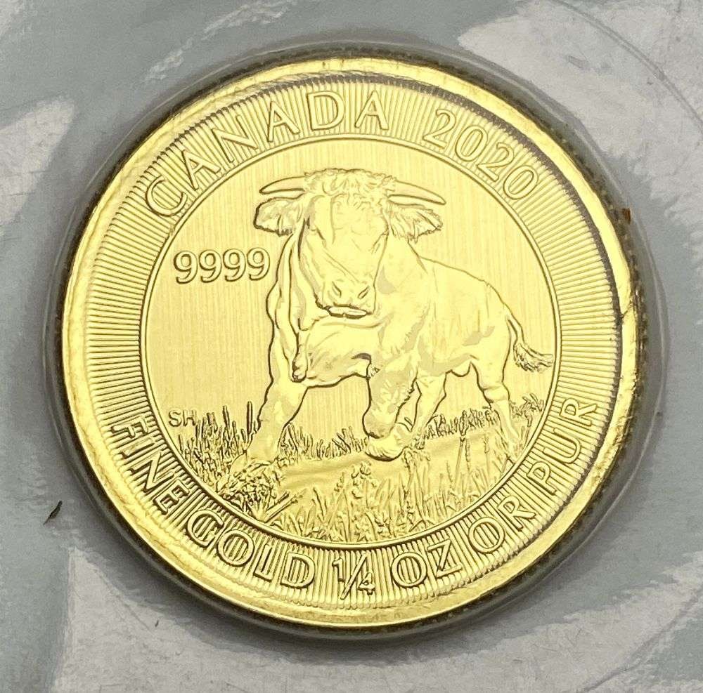 Last Minute! 2020 Canada $10 Bull .9999 Gold 1/4th ozt (1 of 2)