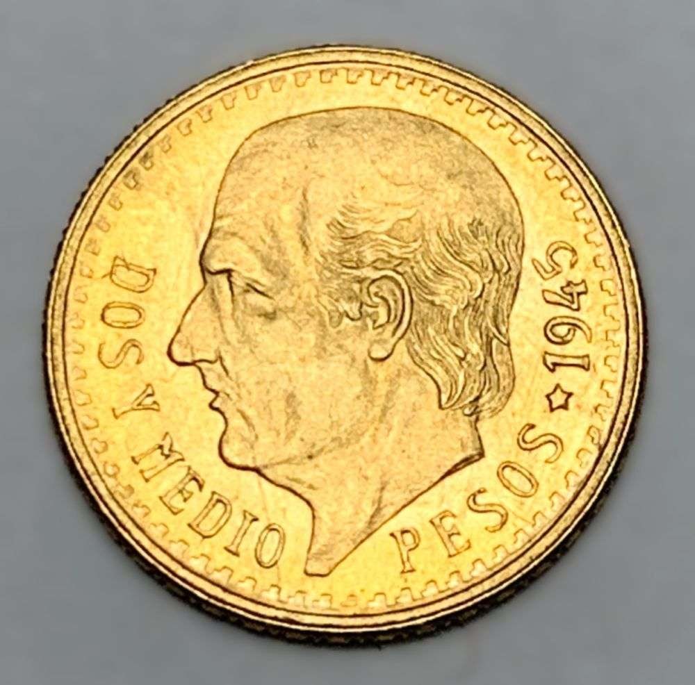 1945 Mexican Gold $2.50 Pesos .0603 ozt AGW (1 of 2)