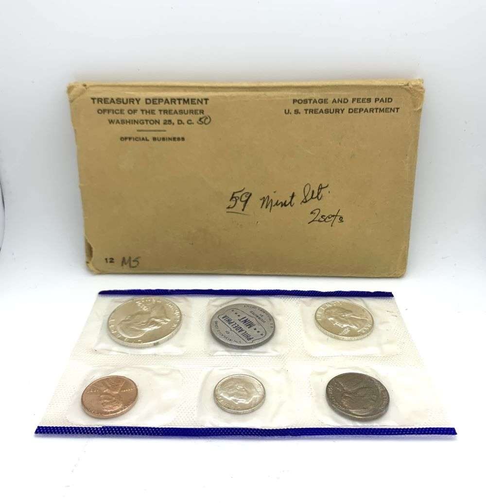 Old Time Fresh, Spectacular Original 1959 United States 90% Silver Mint Set (5-coins) (1 of 3)