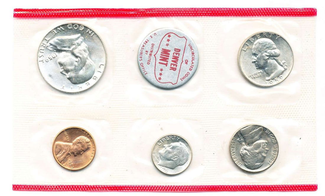 Old Time Fresh, Spectacular Original 1959-D United States 90% Silver Mint Set (5-coins) (1 of 2)