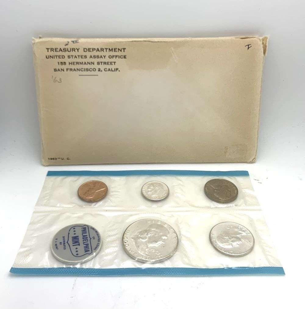 Old Time Fresh, Spectacular Original 1963 United States 90% Silver Mint Set (5-coins) (1 of 3)