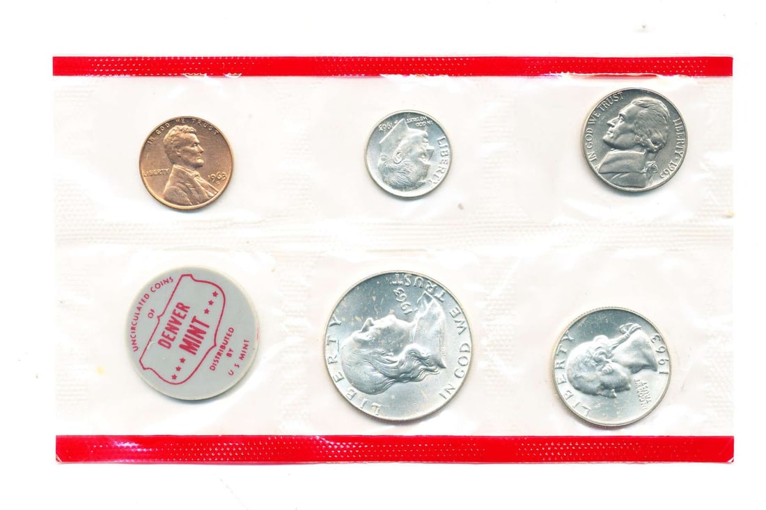 Old Time Fresh, Spectacular Original 1963-D United States 90% Silver Mint Set (5-coins) (1 of 2)