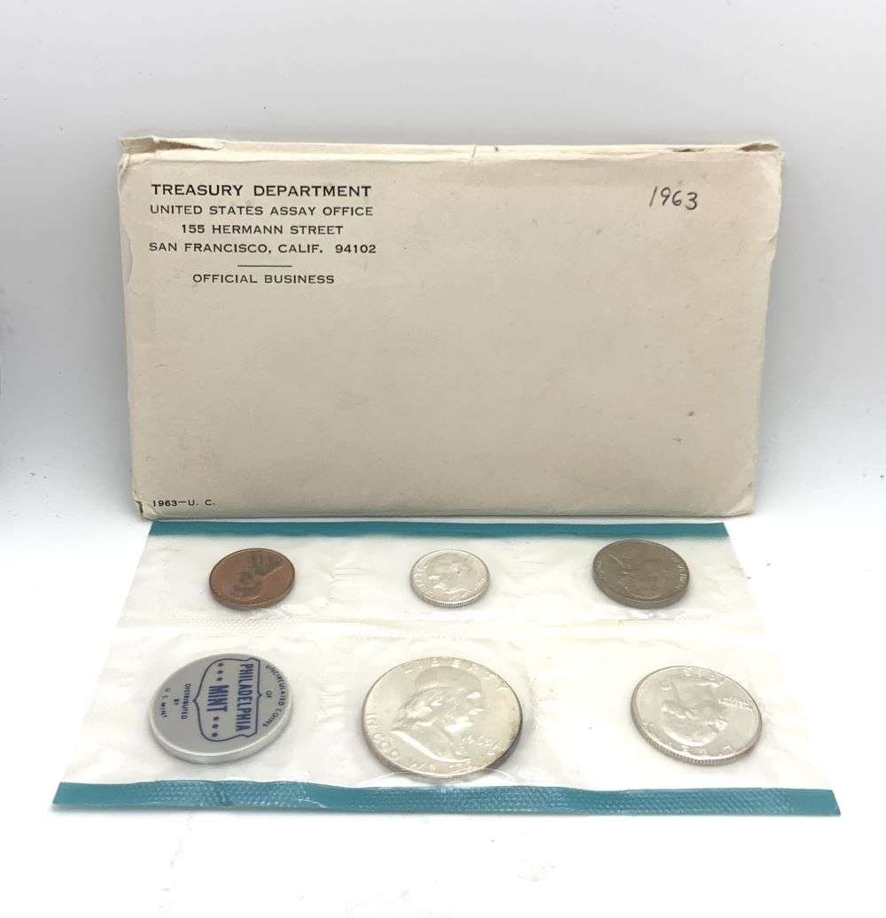 Old Time Fresh, Spectacular Original 1963 United States 90% Silver Mint Set (5-coins) (1 of 3)