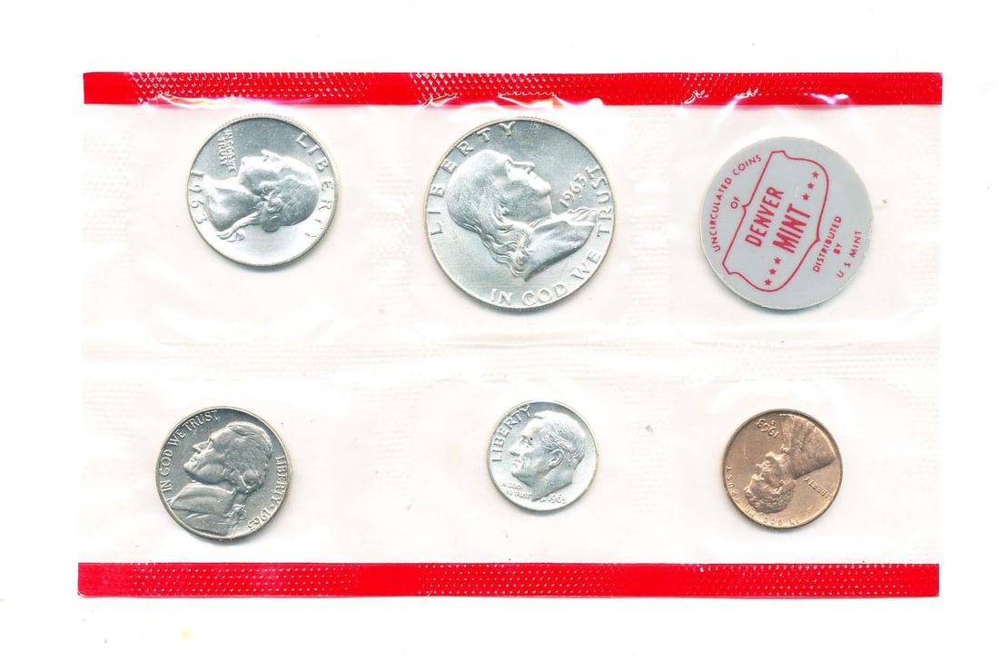 Old Time Fresh, Spectacular Original 1963-D United States 90% Silver Mint Set (5-coins) (1 of 2)