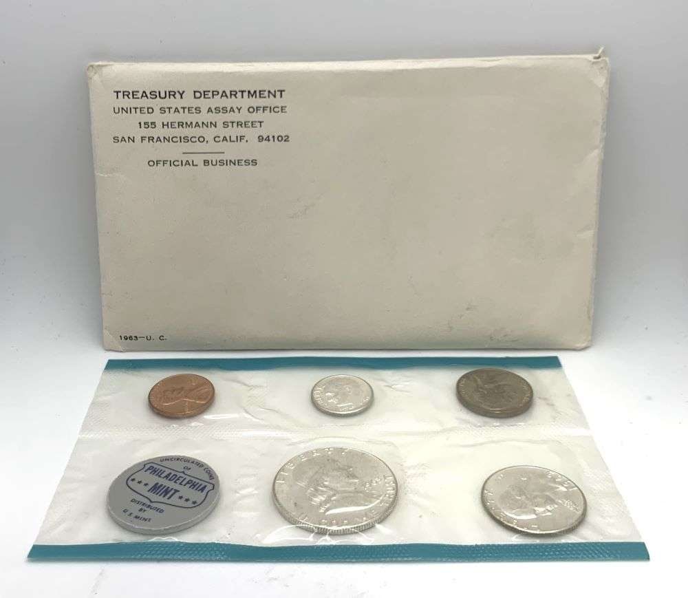 Old Time Fresh, Spectacular Original 1963 United States 90% Silver Mint Set (5-coins) (1 of 3)
