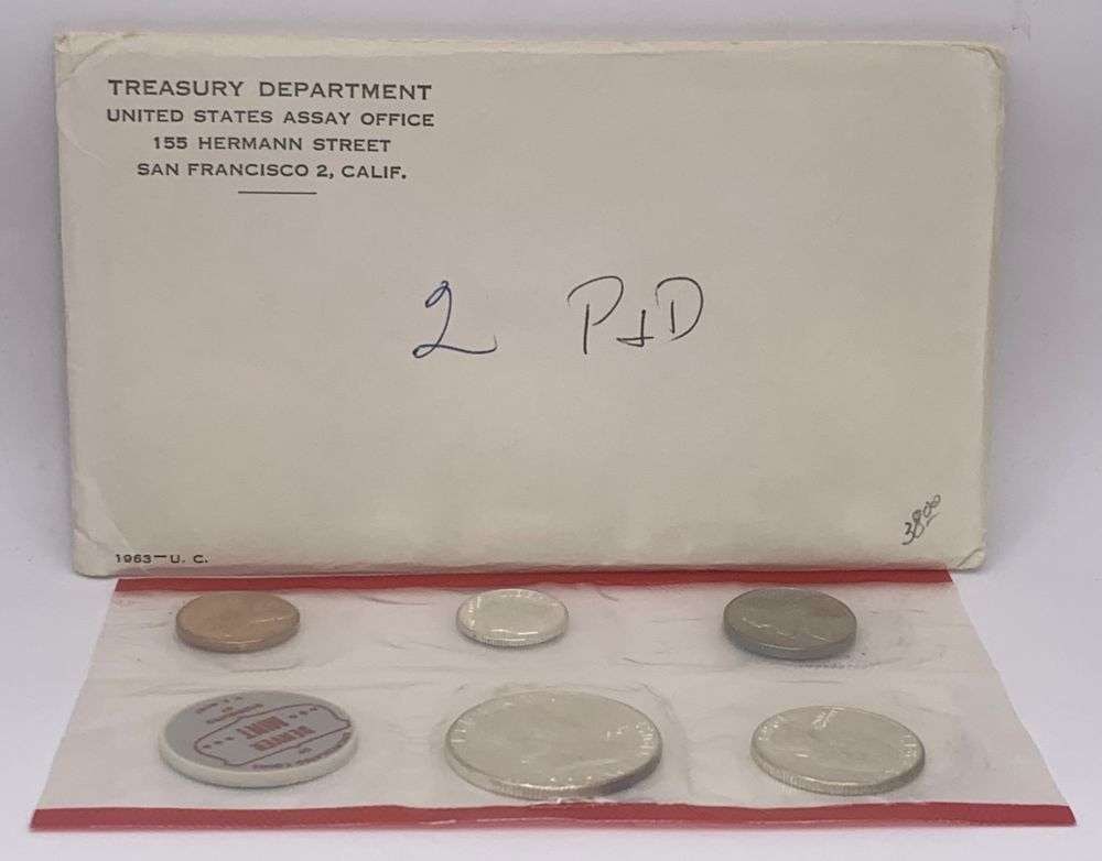 Old Time Fresh, Spectacular Original 1963-D United States Mint Set (5-coins) (1 of 3)